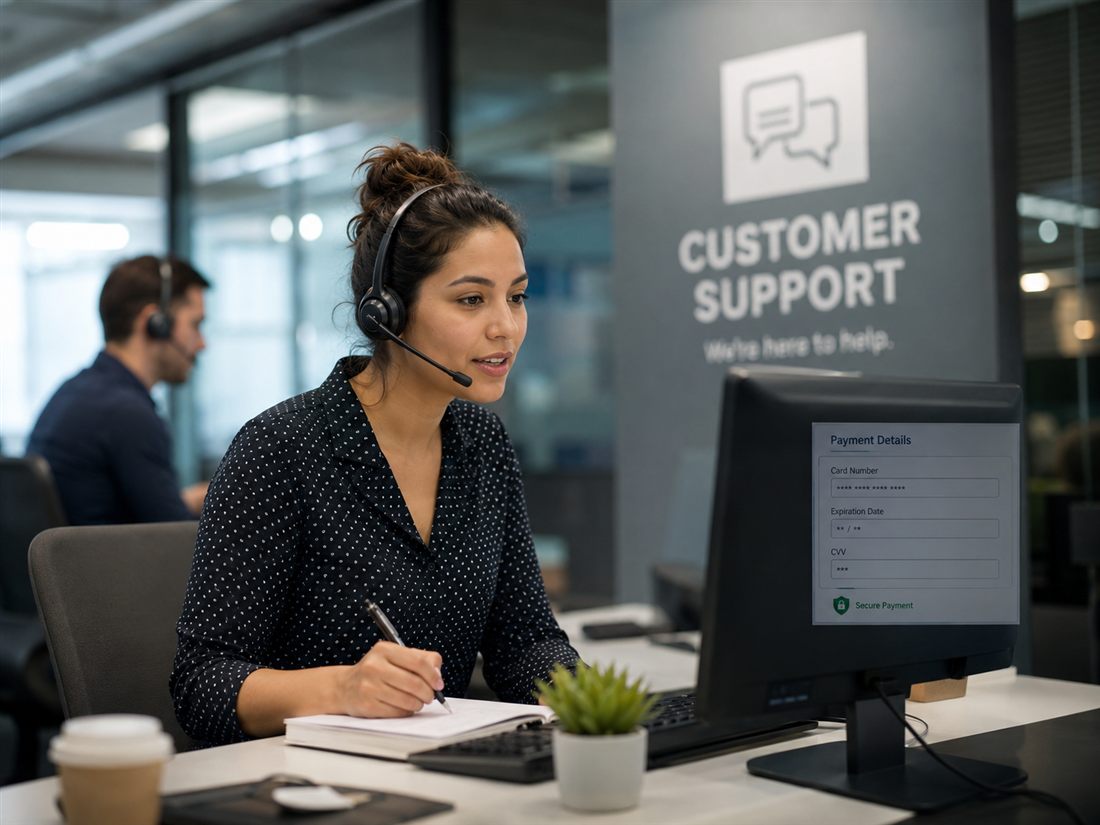 Customer support agent taking a payment with a masked secure payment form